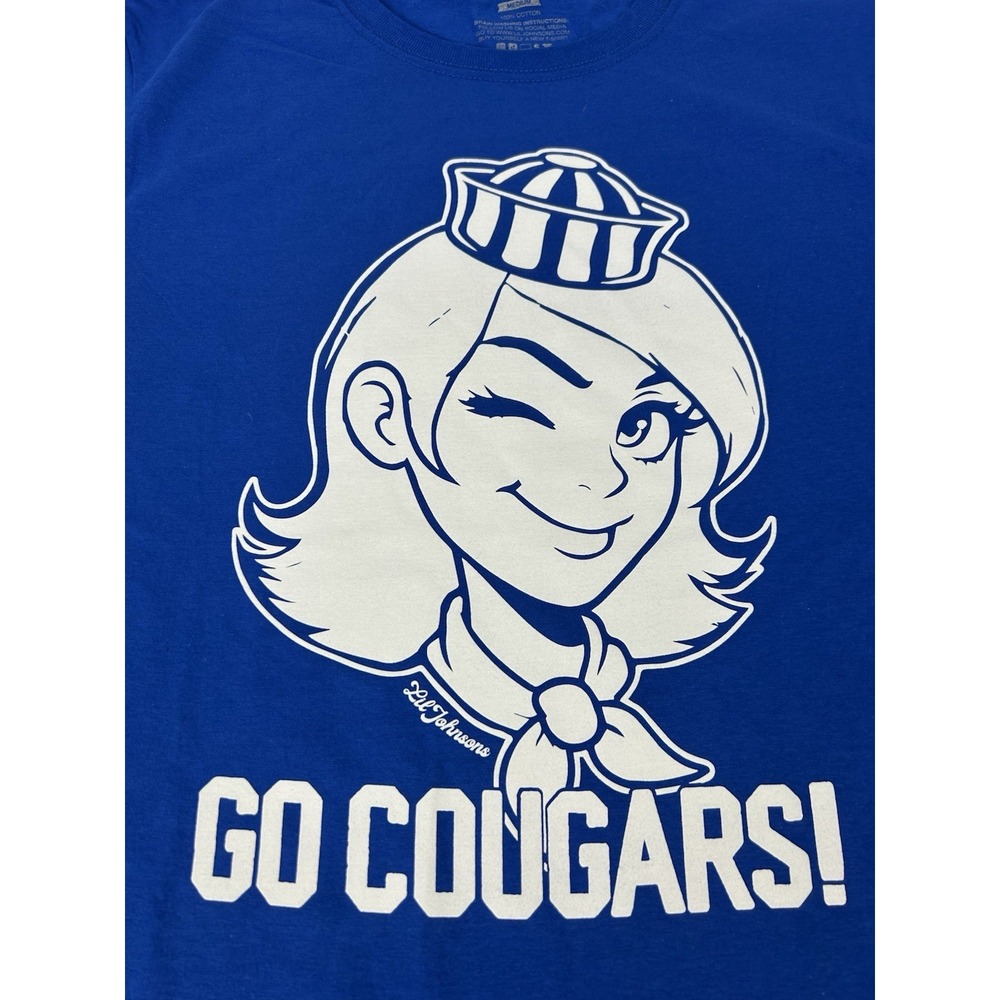 BYU Go Cougars Winking Cougar T-Shirt Lil Johnsons Mens Medium Blue - Picture 10 of 11